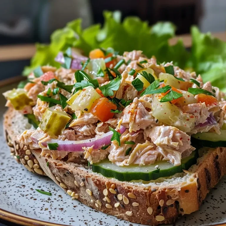 ['A side view of a juicy tuna sandwich on a wooden board.', 'Close-up of a fresh tuna sandwich filled with ingredients like lettuce and creamy tuna mix.', 'Side angle of a delicious tuna sandwich showcasing its vibrant fillings.', 'Detailed shot of a tuna sandwich with visible layers of toppings and fresh bread.']