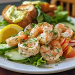 ['Close-up of a Creamy Dill Shrimp Salad with avocado and cucumber on a bed of lettuce.', 'Side view of a colorful shrimp salad featuring radishes and grape tomatoes garnished with dill.', 'A vibrant plate of Creamy Dill Shrimp Salad with fresh ingredients displayed attractively.', 'Juicy shrimp mixed with creamy dressing, served on lettuce leaves with sliced vegetables.']