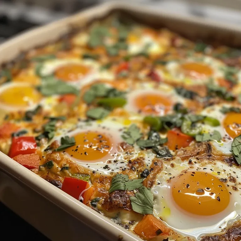 ['Close-up of baked eggs with colorful diced vegetables on a plate.', 'Side view of high protein baked eggs with bell peppers and spinach.', 'Juicy baked egg dish with vibrant vegetables, served on a white plate.', 'Freshly baked eggs surrounded by diced onions and peppers in a skillet.']
