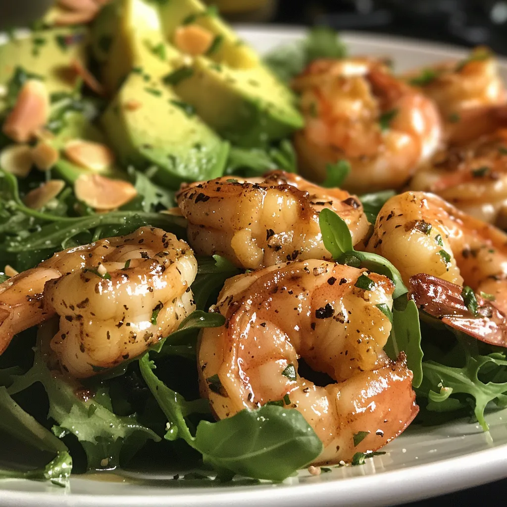 ['A vibrant bowl of Citrus Shrimp and Avocado Salad featuring juicy shrimp, greens, and sliced avocado.', 'Close-up view of a Citrus Shrimp and Avocado Salad showcasing shrimp and fresh greens.', 'An appetizing Citrus Shrimp and Avocado Salad with greens, shrimp, and toppings in a bowl.', 'Detailed image of Citrus Shrimp and Avocado Salad filled with colorful ingredients and garnishes.']