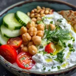 ['Close-up side view of a Mediterranean Chickpea Yogurt Snack Cup showcasing vibrant ingredients.', 'Detailed view of a fresh snack cup filled with Greek yogurt, chickpeas, and colorful vegetables.', 'Side shot of a snack cup containing Greek yogurt mixed with chickpeas, diced cucumber, and cherry tomatoes.', 'Close-up of a Mediterranean-inspired snack cup featuring yogurt, chickpeas, and garnished with herbs.']