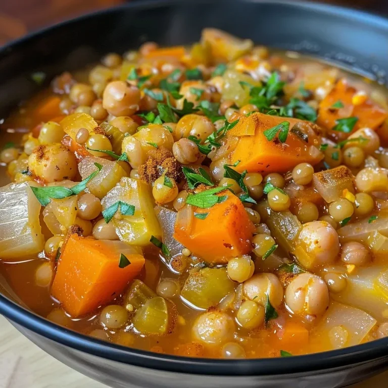 ['Close-up view of a bowl of vegan Harira soup with visible chickpeas and lentils.', 'Side view of a delicious Vegan Harira filled with colorful vegetables and spices.', 'Juicy Vegan Harira soup presented in a rustic bowl, showcasing its rich ingredients.', 'Detailed photo of vibrant Vegan Harira soup, highlighting its fresh herbs and ingredients.']