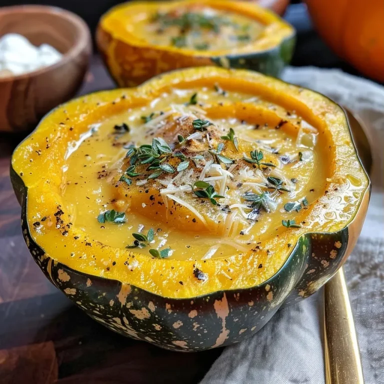 Warm Up Your Kitchen: The Ultimate Acorn Squash Soup Recipe Close-up of a bowl filled with creamy acorn squash soup, garnished with a dollop of sour cream.