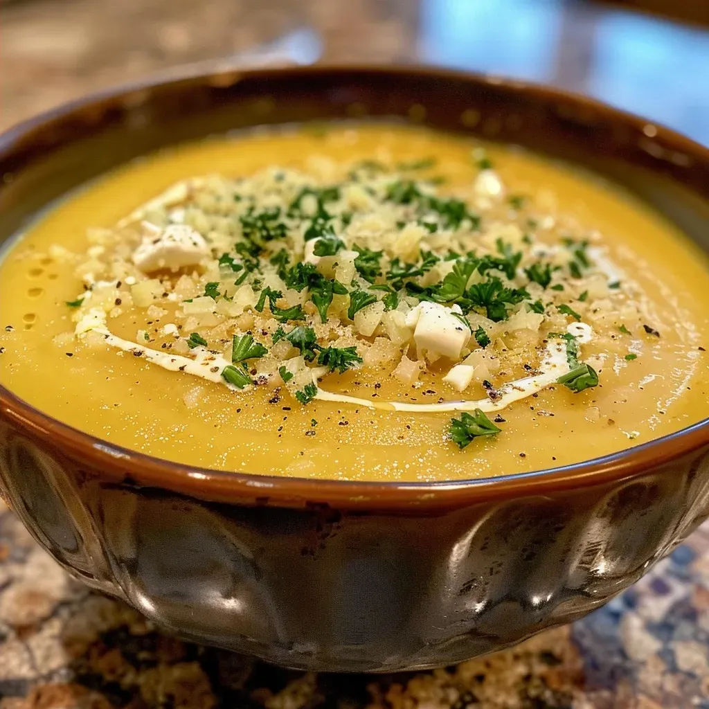 Side view of rich acorn squash soup, showcasing its smooth texture and vibrant color.