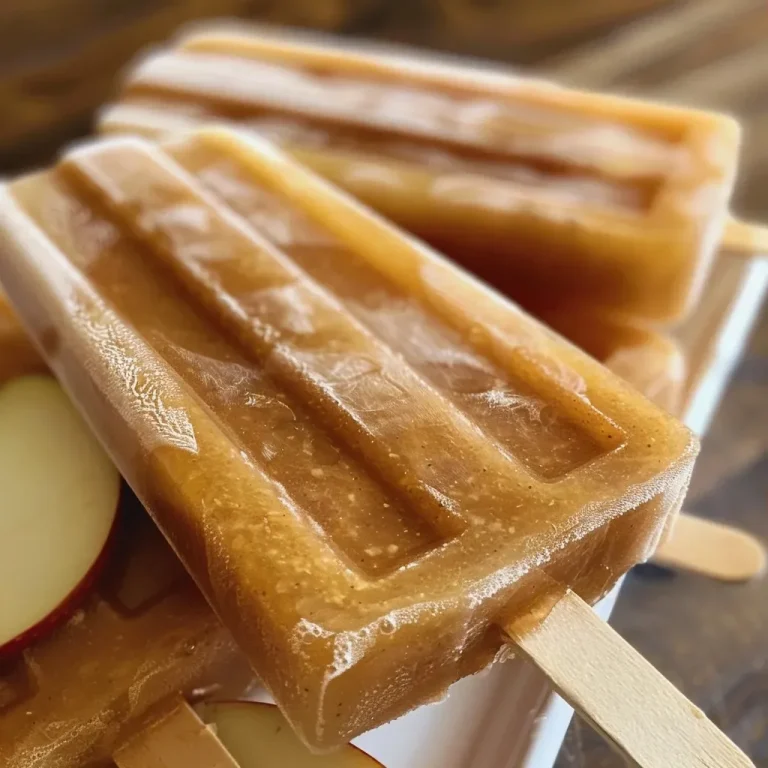 Chill Out with These Delightfully Easy Apple Cider Popsicles Close-up view of a colorful apple cider popsicle with a drizzle of caramel.