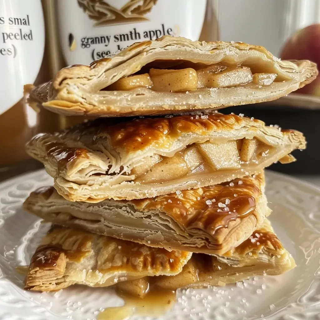 Close-up of freshly baked apple hand pies with a glossy caramel sheen on the crust.