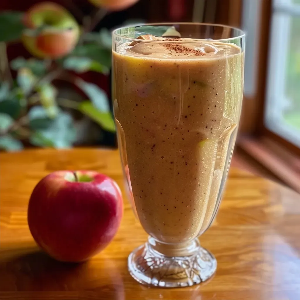 Side view of a refreshing apple smoothie, showcasing its creamy texture and vibrant color.