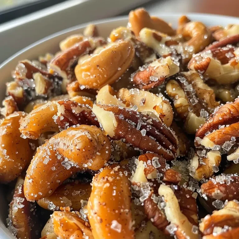 Close-up of Apple Spice Candied Mixed Nuts in a rustic bowl.