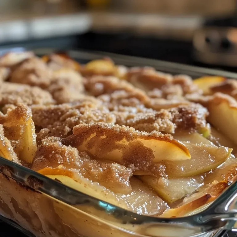 Warm Up Your Kitchen with This Cozy Autumn Spice Pear Cobbler Close-up view of a golden brown Autumn Spice Pear Cobbler with visible pear chunks.