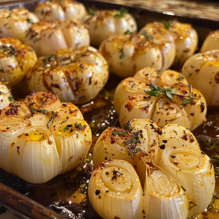 Transform Your Dishes with This Easy Baked Garlic Recipe Close-up view of golden-brown baked garlic heads with a shiny olive oil glaze.