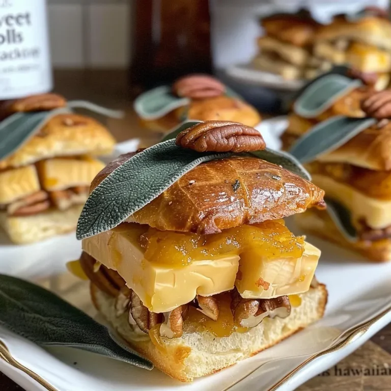 Savory Sliders with a Sweet Twist: The Ultimate Fall Comfort Food Close-up view of a Baked Pumpkin Butter Slider with turkey and cheese.