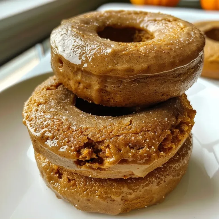Close-up view of chai-spiced baked pumpkin protein donuts with a golden-brown exterior.