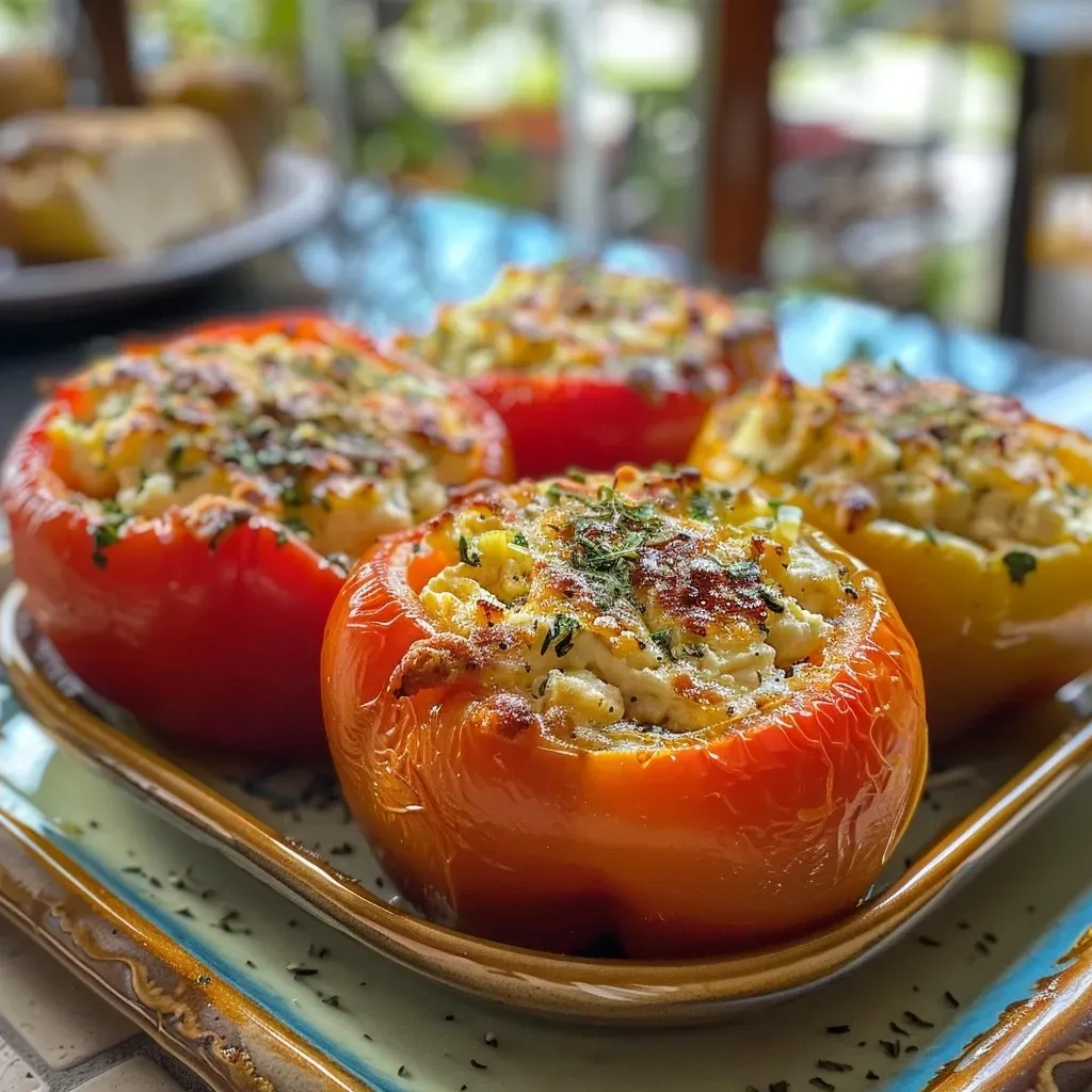 A vibrant image of stuffed peppers showcasing their colorful crunch and creamy filling.