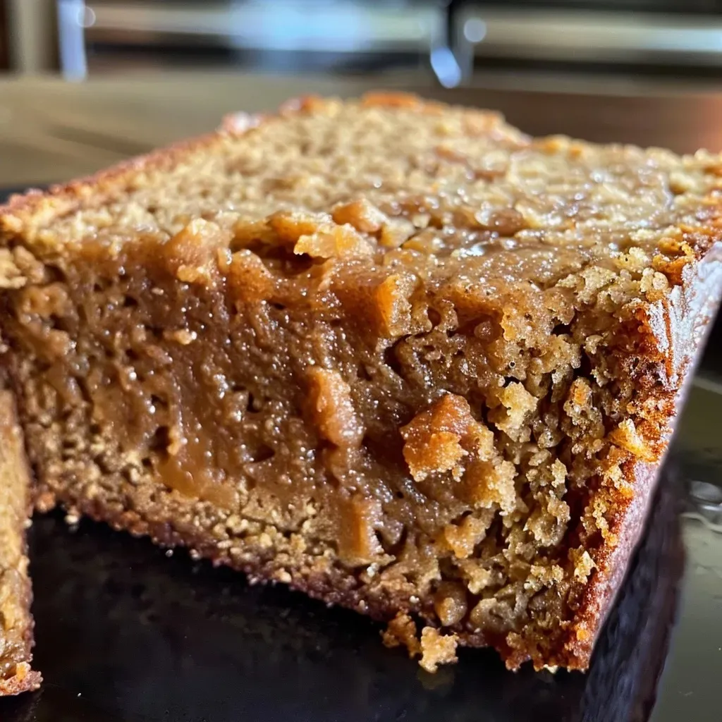 A moist slice of Bariatric Pear Spice Protein Bread showcasing its rich texture and spices.