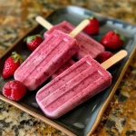 Close-up view of colorful berry and sweet potato popsicles with a creamy texture.