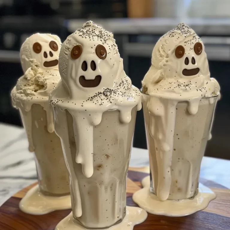 Spooktacular Boo-nilla Ghost Milkshakes: A Hauntingly Delicious Treat Close-up view of a Boo-nilla Ghost Milkshake with whipped cream and sprinkles.