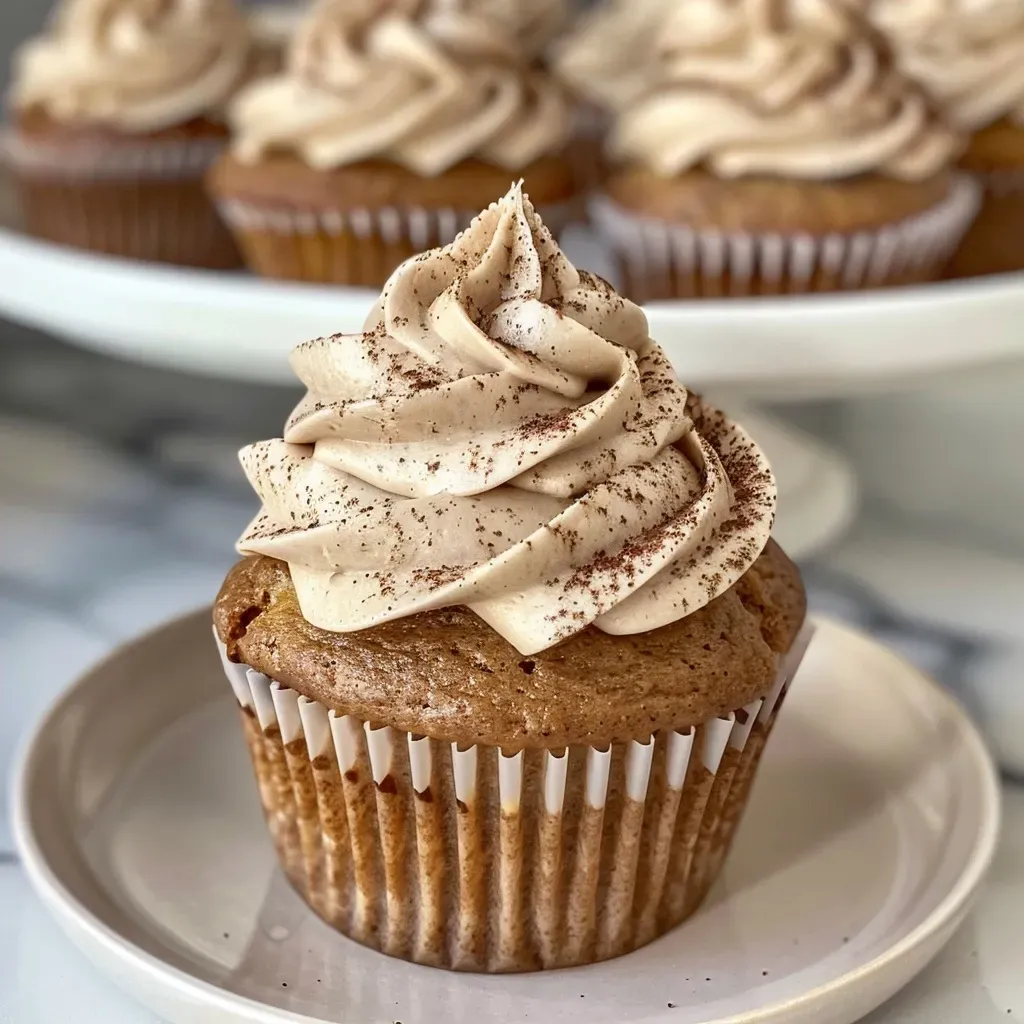 Side view of a deliciously decorated brown butter dirty chai cupcake.