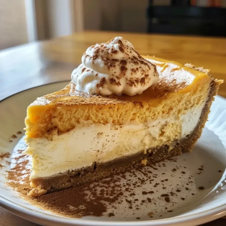 Side view of a creamy Butternut Cheesecake with a rich texture, garnished with a dollop of whipped cream.