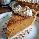 Close-up image of a Chai Latte Pumpkin Pie with a golden crust and creamy filling.