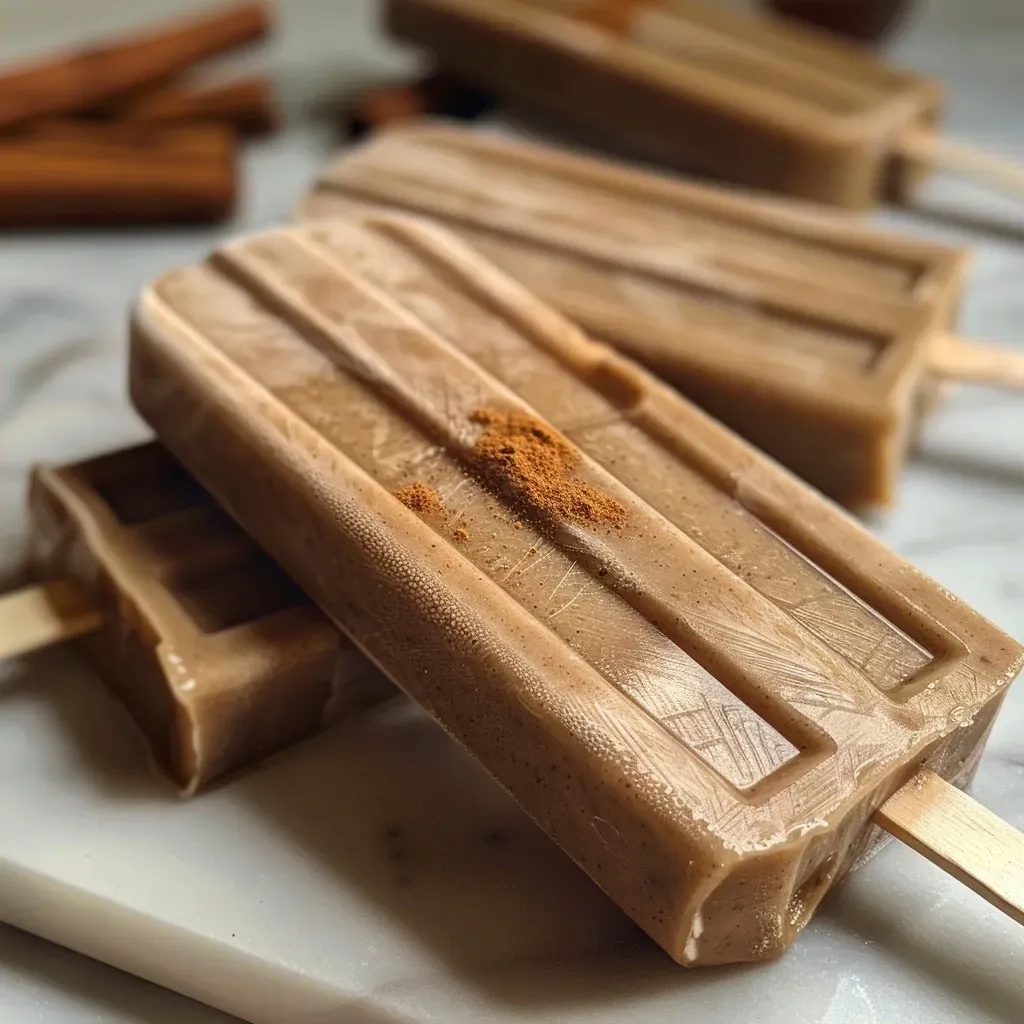 Side view of a vibrant Chai popsicle surrounded by spices.