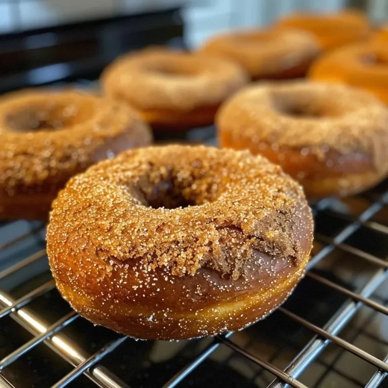 Close-up of a chai spice donut, showcasing its golden-brown exterior and sprinkled sugar.