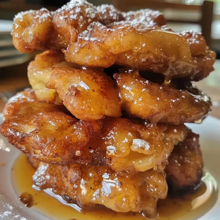 Delight in Every Bite: Irresistible Chai Spiced Apple Cider Fritters Close-up view of spiced apple cider fritters drizzled with maple glaze.