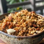 Close-up view of golden brown Chai-Spiced Granola with visible nuts.