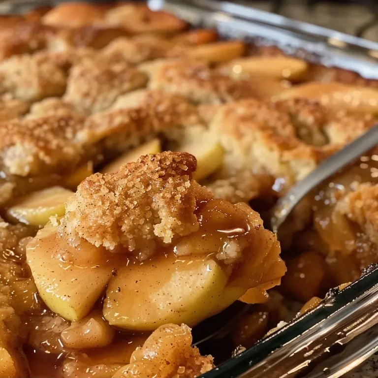 A Warm Embrace: Your Go-To Cinnamon Apple Cobbler for Cozy Evenings A side view of a warm, golden-brown Cinnamon Apple Cobbler with apple slices visible.