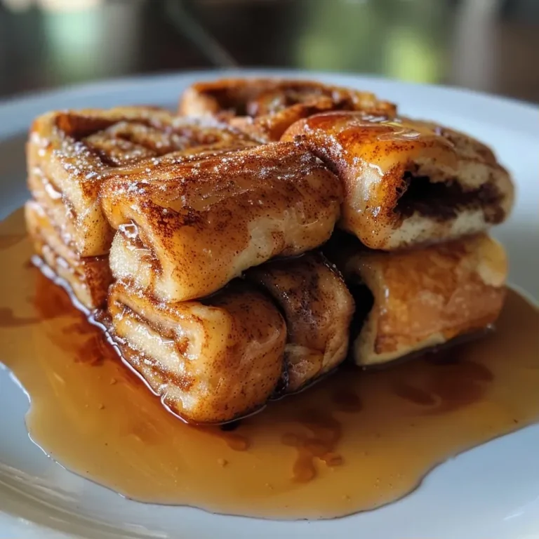 Close-up view of Cinnamon Roll French Toast Roll-Ups on a plate.