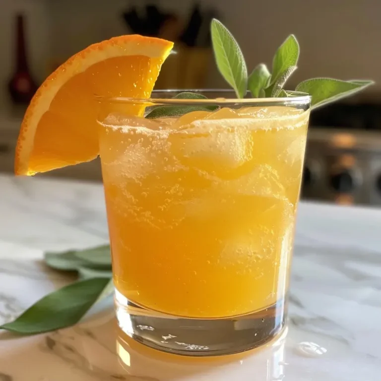 Refreshing Citrus & Sage Mocktail: Your New Favorite Sip Close-up view of a Citrus & Sage Fizzy Mocktail in a glass with ice and garnished with citrus peels and sage.