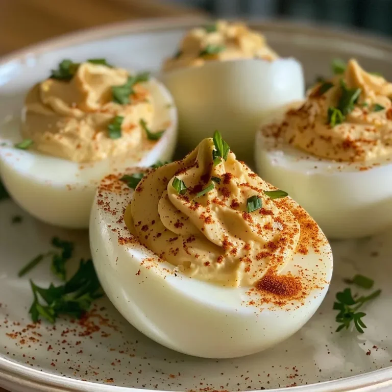 Elevate Your Appetizer Game with Classic Deviled Eggs Close-up view of classic deviled eggs garnished with paprika.