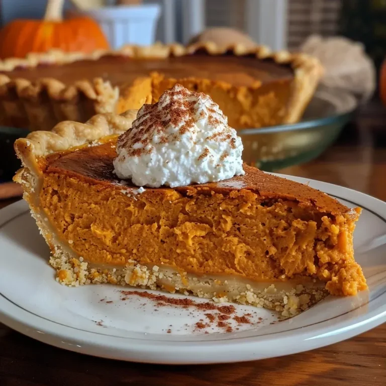 Close-up view of a slice of cottage cheese pumpkin pie showcasing its creamy texture and rich color.