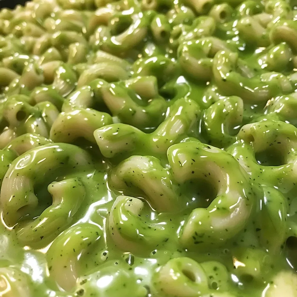 Juicy, vibrant green mac and cheese with spinach served in a white dish.