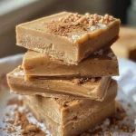 Close-up view of a square piece of Dirty Chai Spiced Fudge with a glossy finish on a wooden surface.