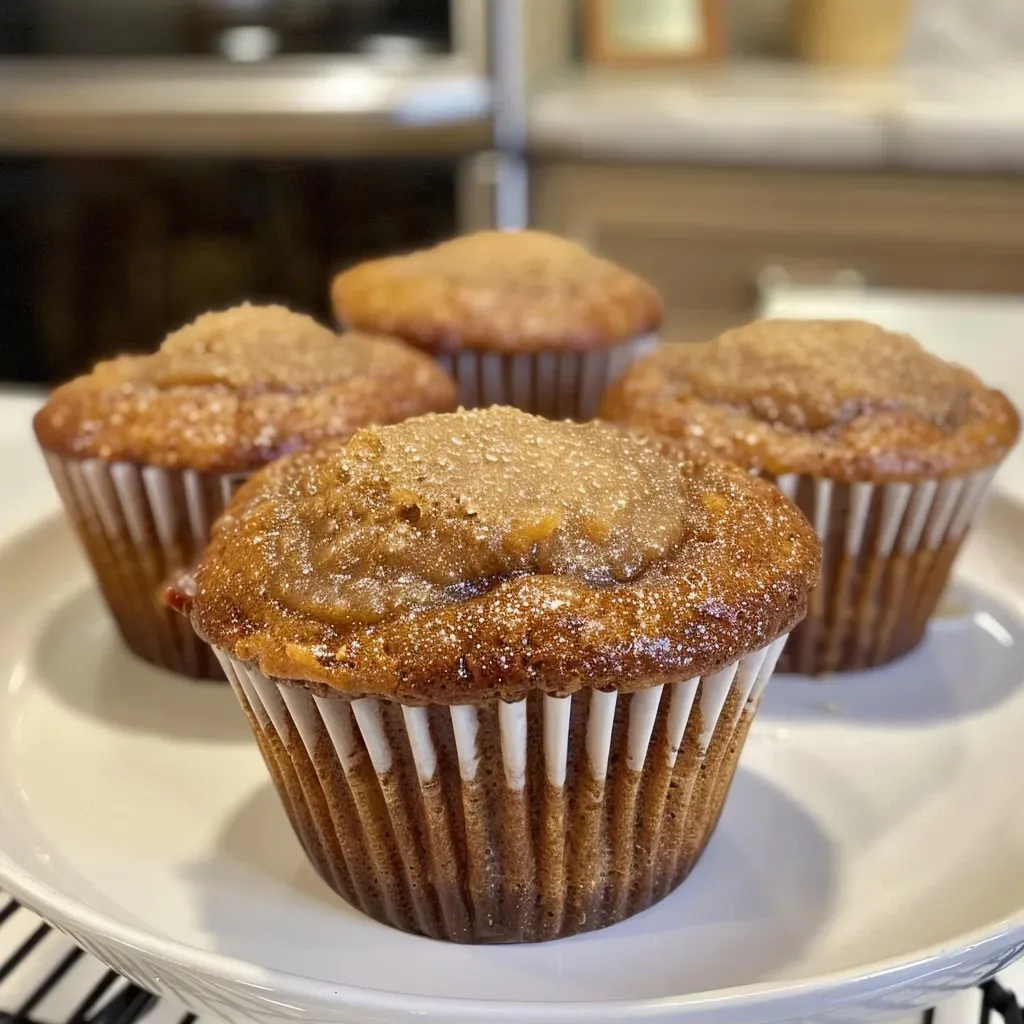 Side view of delicious apple butter muffins showcasing their fluffy texture.