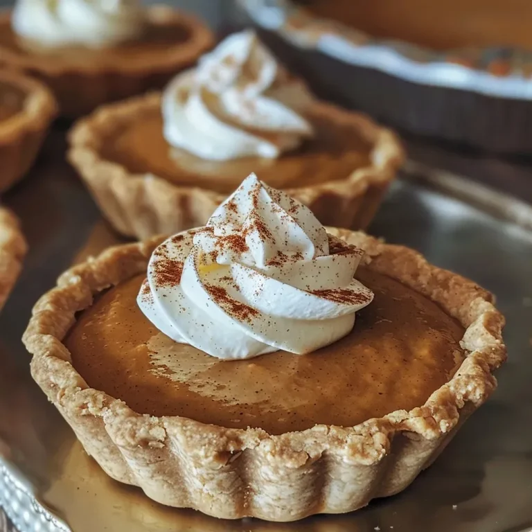 Delightfully Simple Mini Pumpkin Pies for Any Occasion Close-up view of mini pumpkin pies with a golden crust and a smooth pumpkin filling.