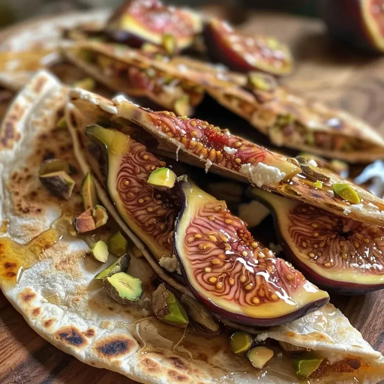 Elevate Your Snack Game: Fig and Goat Cheese Quesadillas Made Easy Close-up view of fig and goat cheese quesadillas with pistachios on a plate.