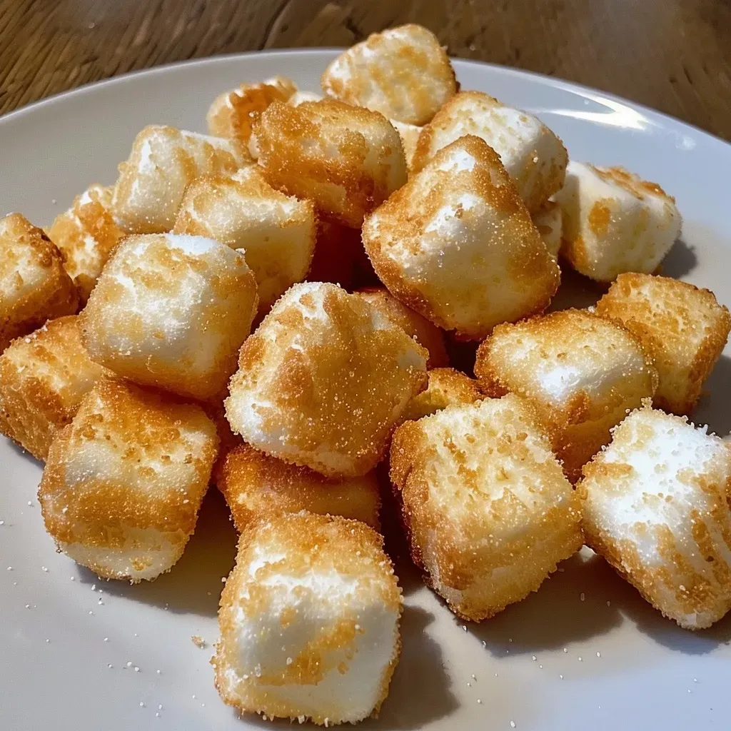Side view of deliciously fried marshmallows with a shiny exterior.