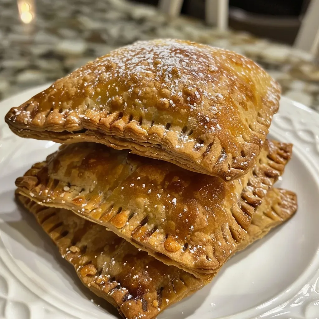 Side view of gingerbread hand pies filled with spiced filling, on a rustic surface.