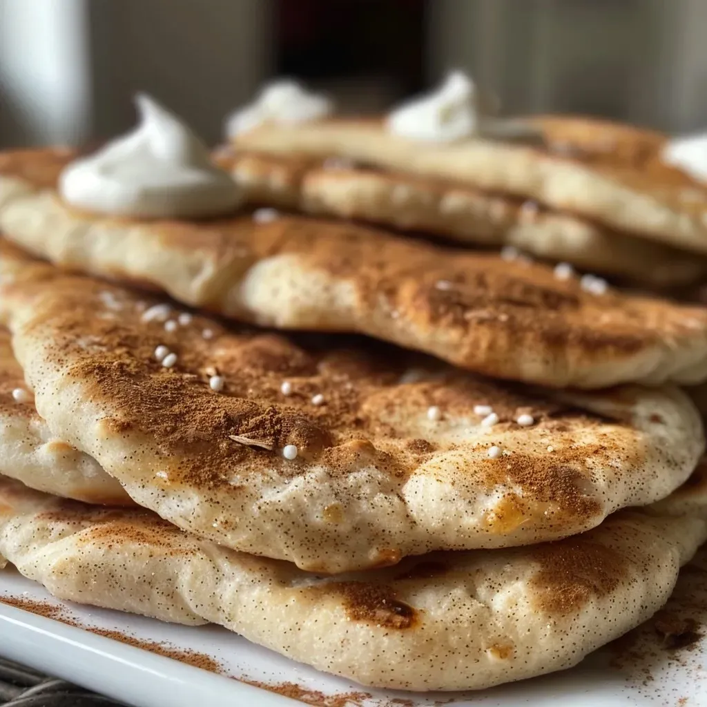 Side view of freshly baked Gingerbread Spice Naan Dippers, displayed with frosting.