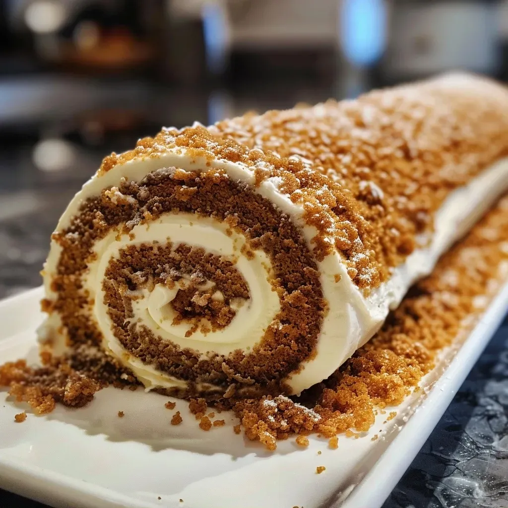 Delicious Gingerbread Swiss Roll Cake showcasing its cream filling and rolled layers.