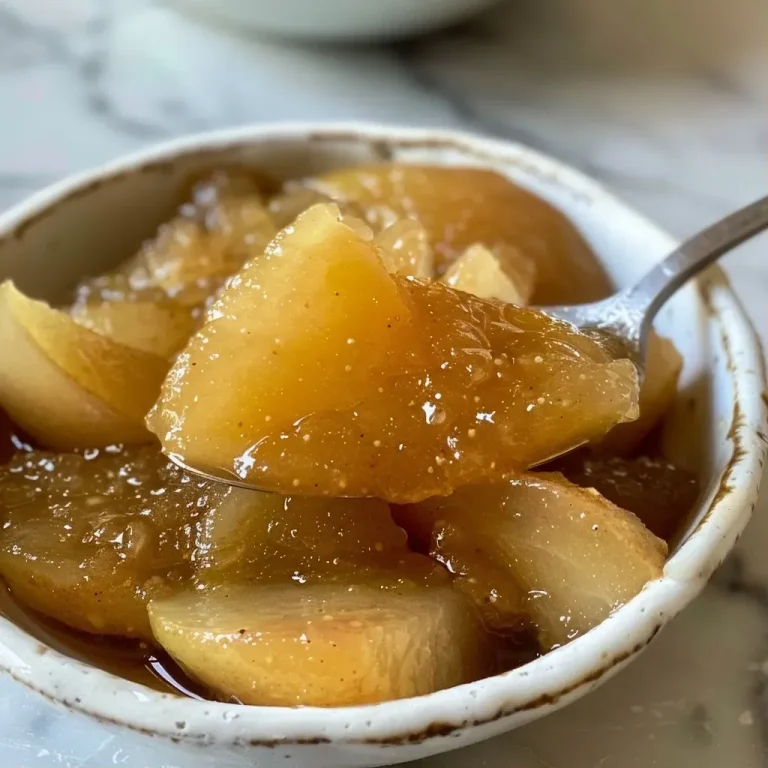 Sweet and Spicy Bliss: Your New Favorite Gingered Pear Preserves Close-up view of a jar filled with homemade Gingered Pear Preserves, showcasing the chunky texture of pears and a glossy finish.