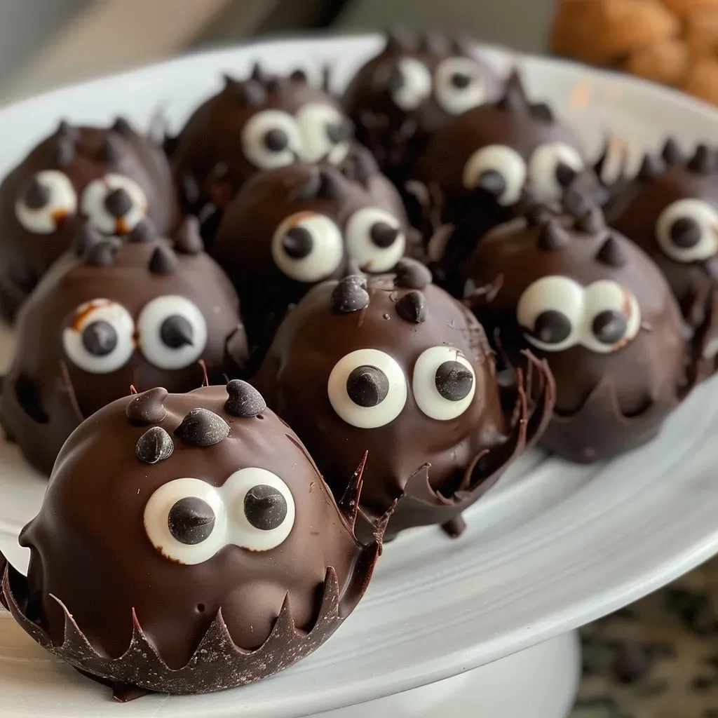 Side view of delicious gluten-free Bat Truffles with mini chocolate chips.