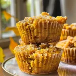 Close-up view of gluten-free vegan butternut squash muffins with a golden brown top.