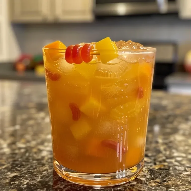 Close-up view of a vibrant Halloween punch bowl filled with colorful liquids and garnished with gummy worms.