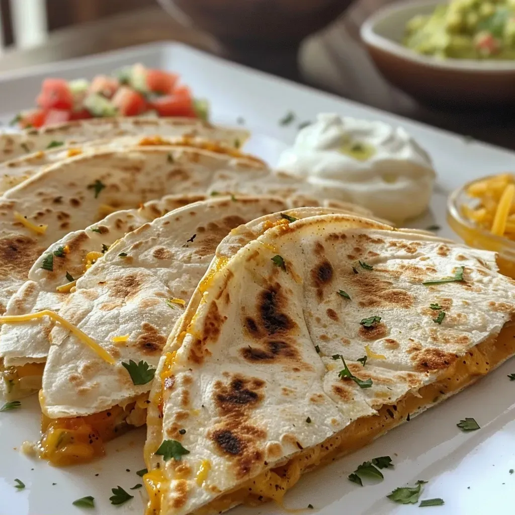 Juicy Halloween quesadillas stacked on a plate, showcasing cheese and vibrant colors.