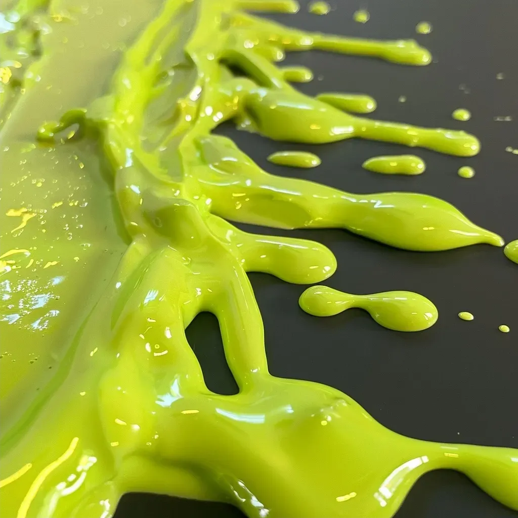 Side view of glowing Halloween slime with a cauldron background.