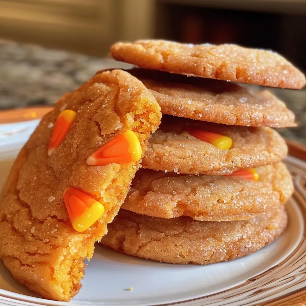 Side view of healthy candy corn sugar cookies showcasing their texture and colorful candy pieces.