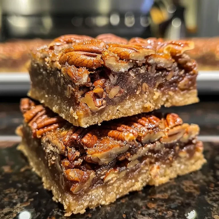Close-up view of healthy pecan pie bars with a golden crust and chopped pecans on top.