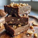 Close-up of a slice of Healthy Protein Fudge on a wooden surface.